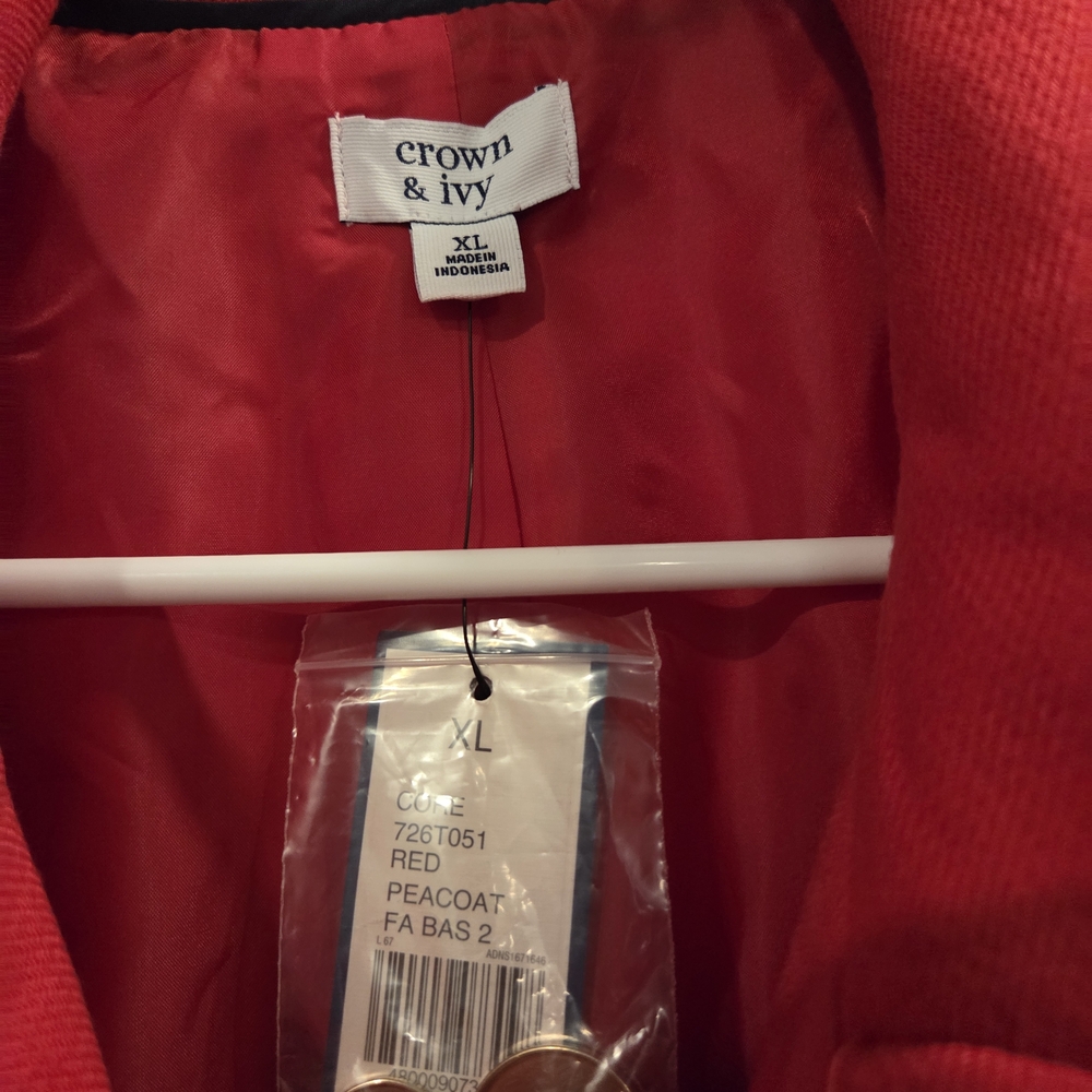 Crown & Ivy Red Double-Breasted Pea Coat - Picture 2 of 2